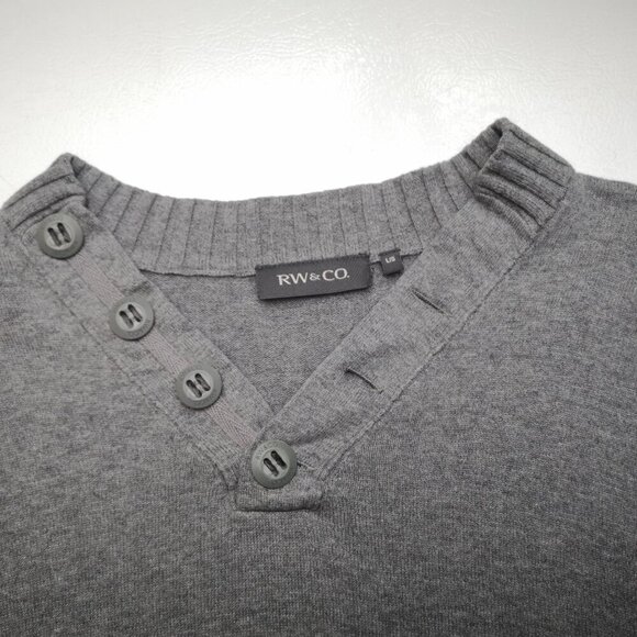 RW&CO. Men's Size Large Grey V-neck with Buttons Straight Fit Sweater - Picture 6 of 9